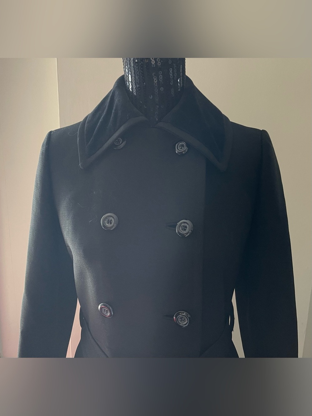 Irving Samuel For Ogilvy's Classic Double-Breasted Black Wool Coat with Belt - Picture 2 of 14